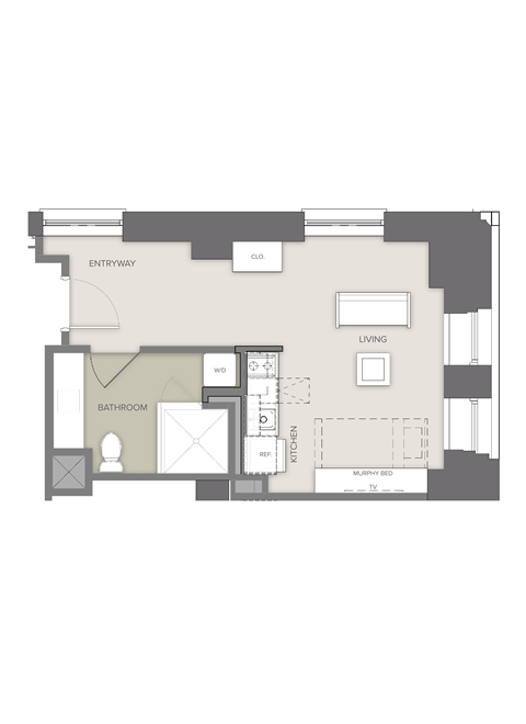 a floor plan of an apartment with a bedroom and a living room